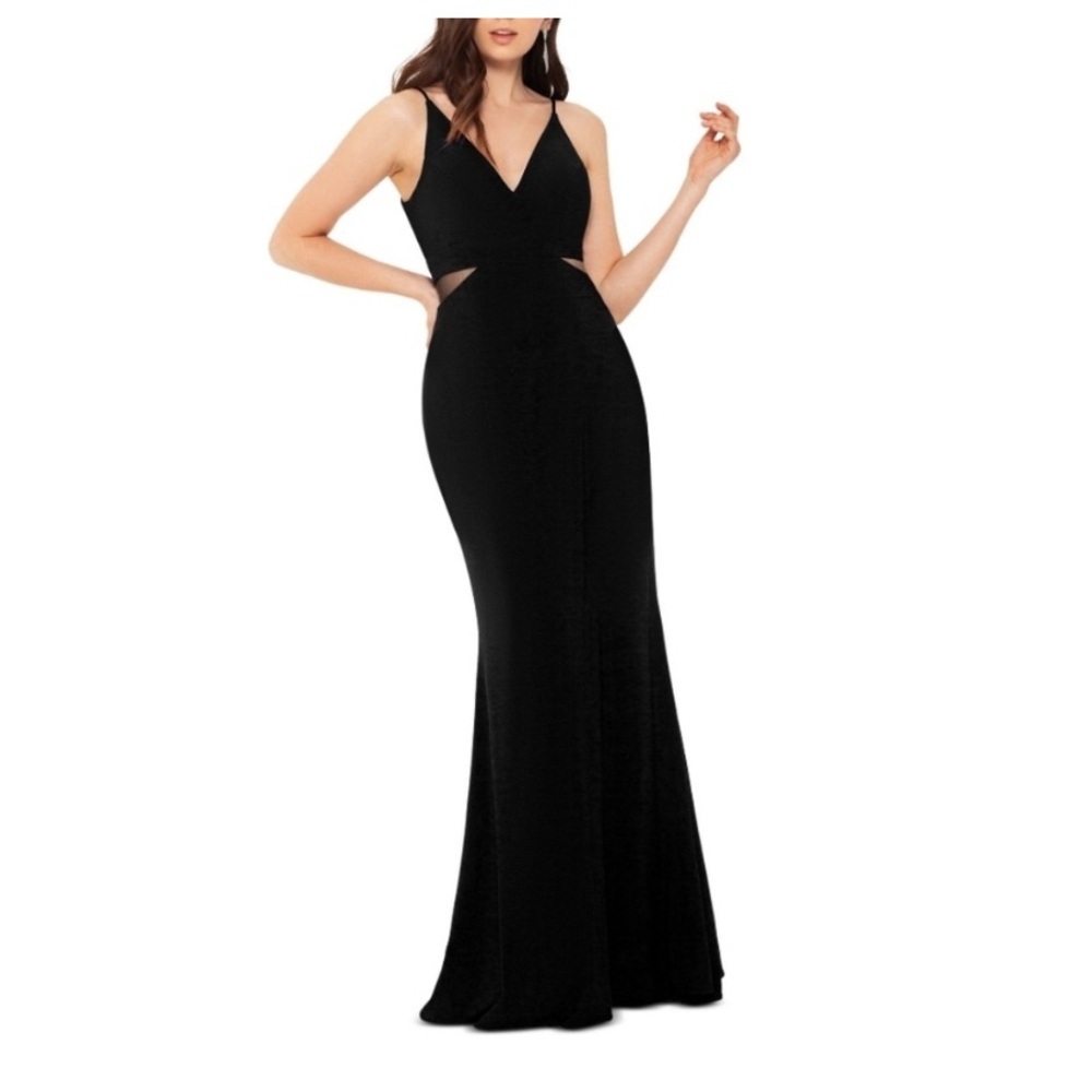 X by Xscape Black Formal Dress Illusion Inset Elegant Black Tie Wedding Size 4